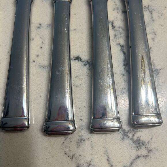 7 Modern Solid Knife Harmony Mikasa Stainless, Glossy, Bands, Flat Tip, Serrated - Picture 7 of 9